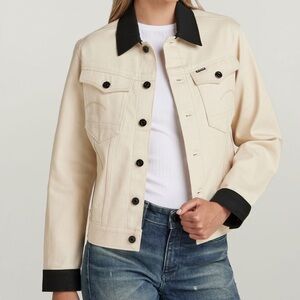 G-Star Raw Arc 3D Denim Jacket Ecru White Leather Collar Size S NWT